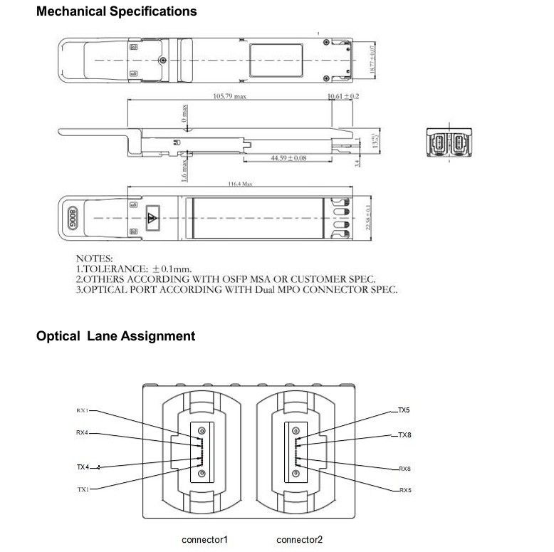 Computing Interconnect 800Gbps OSFP Optical Transceiver với Hotpluggable Dual MTP8APC Connector và tốc độ dữ liệu cao