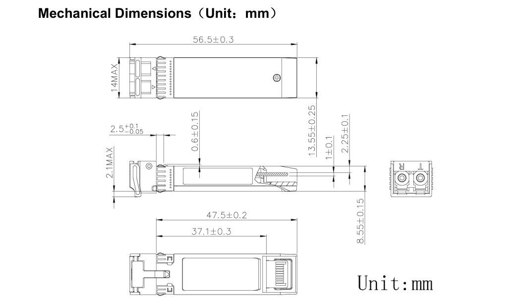 Công nghệ làm mát 1550nm 40km ER/EW LC Duplex Industrial Temp -40-85°C 1.5W RoHS CE FCC phù hợp 10G SFP Transceiver Module