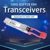 100g Qsfp28 Lr4 Er4 Zr4 Máy thu quang 10km 20km 40km 60km 80km Mô-đun chế độ đơn đa chế độ Cáp kép LC / MPO