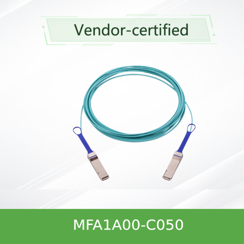 NVIDIA MFA1A00-C050 100Gb/s QSFP28 Active Optical Cable, 50m, for 100GbE Data Center Applications